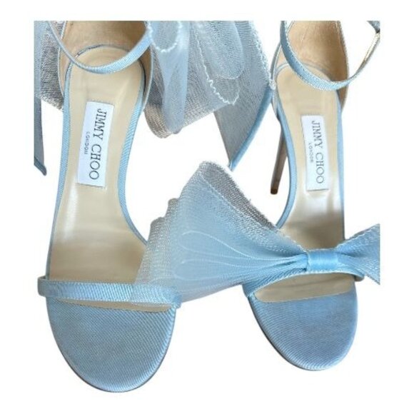 JIMMY CHOO Aveline Bow Sandals EU 39 US 9 Blue Wedding Bridal Heel - Picture 3 of 9